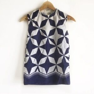 Vintage Retro Navy Geometric Pattern Top Size Small